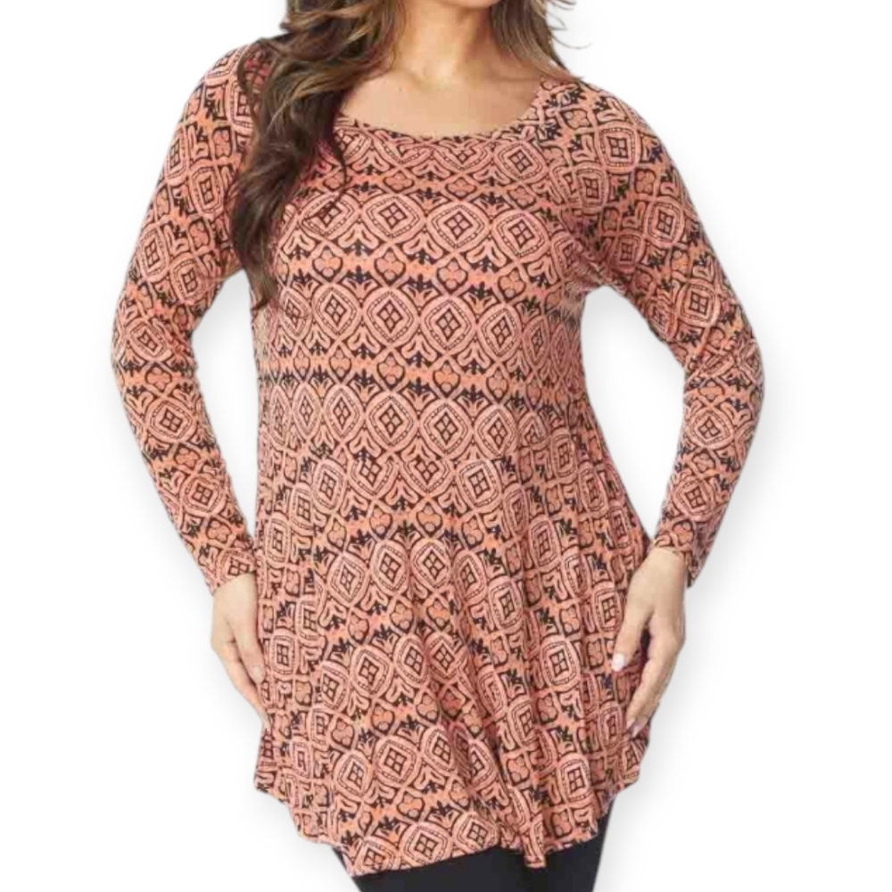 Tianello Lagenlook Artsy‎ Abstract Zadora Printed Knit Hot Orange Sochi Tunic S